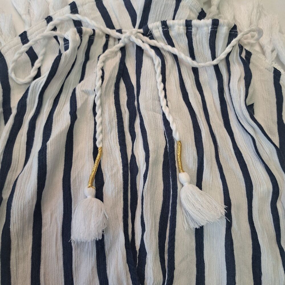 Abercrombie & Fitch White Navy Striped Romper S Halter Tassel y2k boho twee chic - Picture 4 of 9